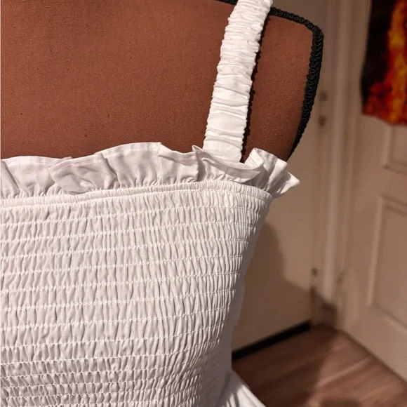 Top Shop White Smocked Ruffle Top— like new- so cute for spring and summer! - Picture 2 of 8